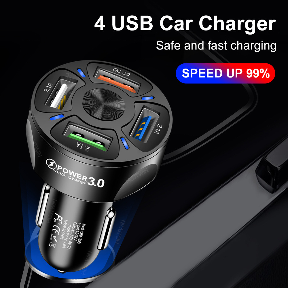 4 USB automobilinis įkroviklis Fast 7A QC3.0 greito automobilinio įkroviklio adapteris