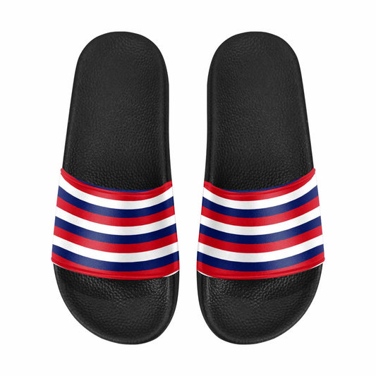 Mens Slide Sandals, Red White And Blue Stripe Slip On Shoes, S51465