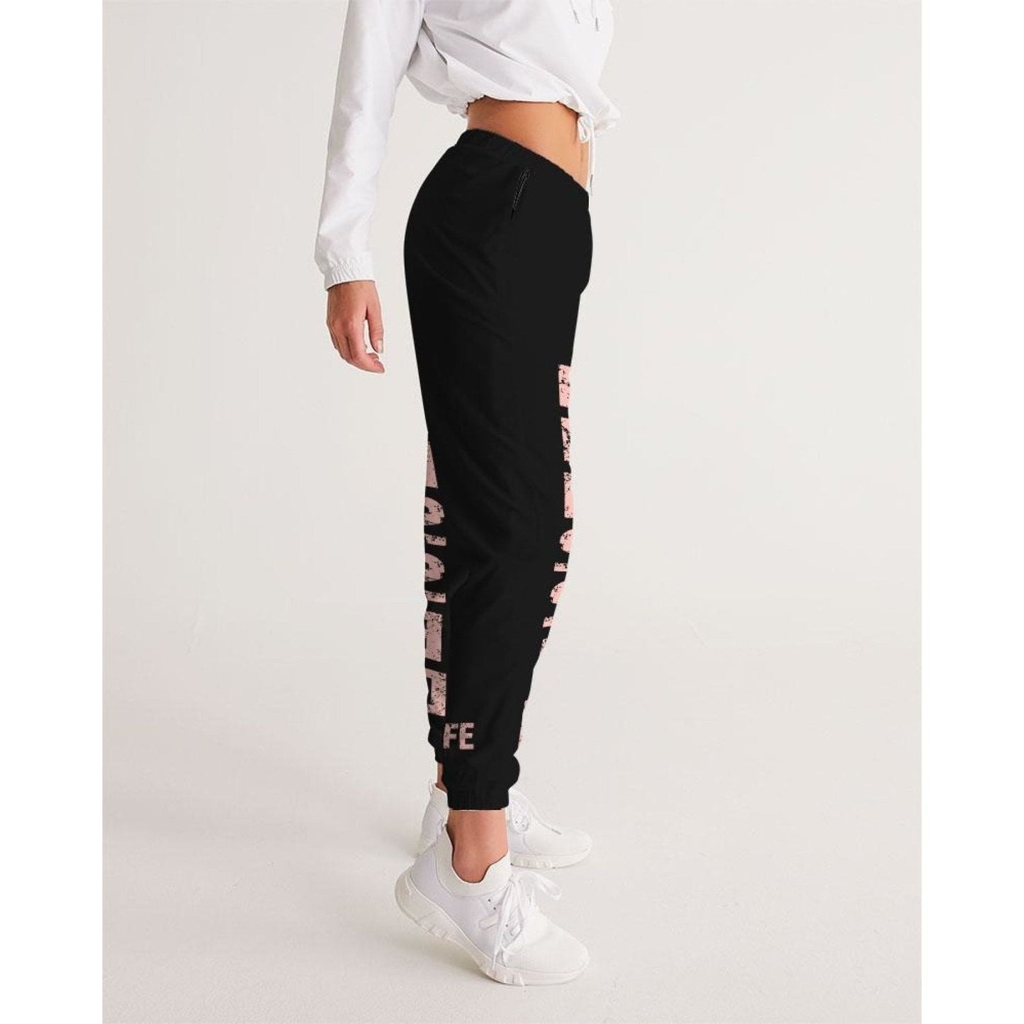 Womens Track Pants - Black & Peach Blessed Graphic Sports Pants