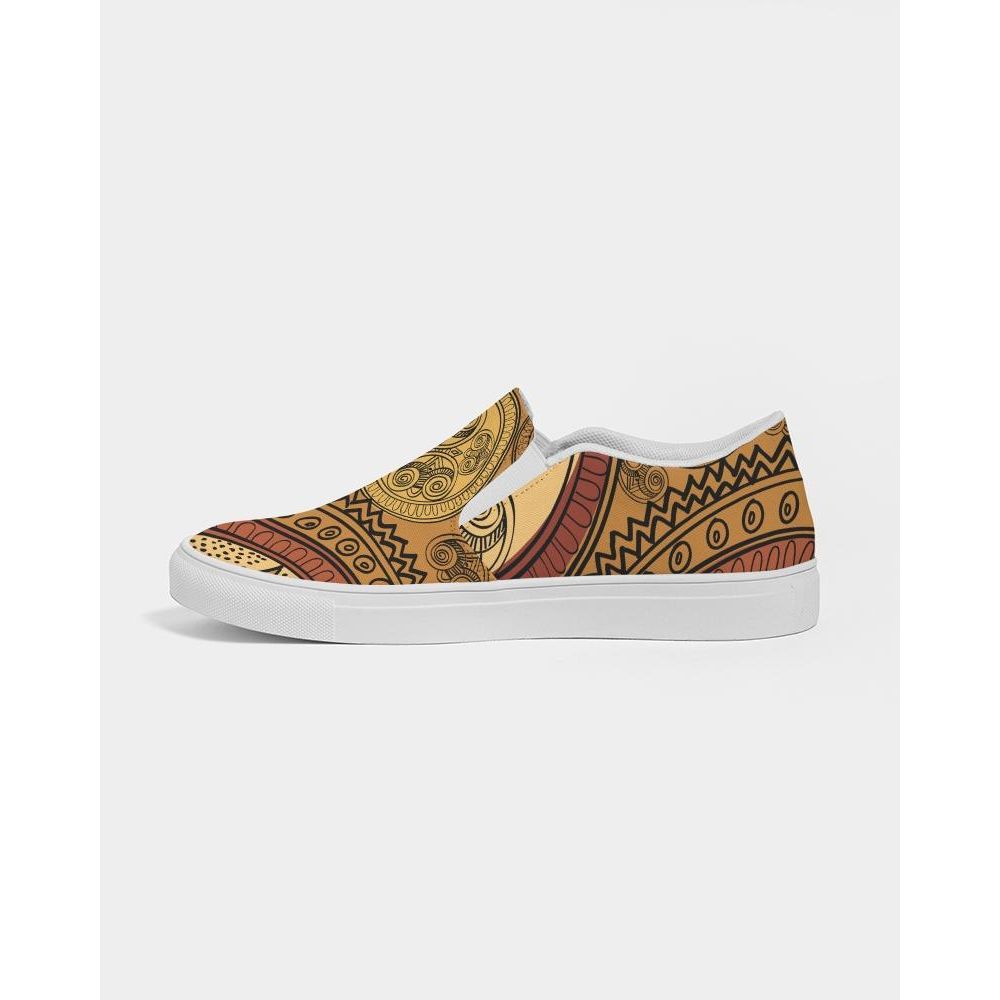 Mens Sneakers, Brown Paisley Low Top Canvas Slip-on Sports Shoes -