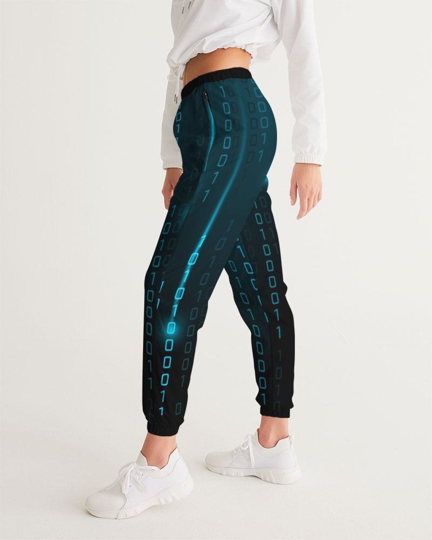 Womens Track Pants - Blue Digital Code Graphic Sports Pants