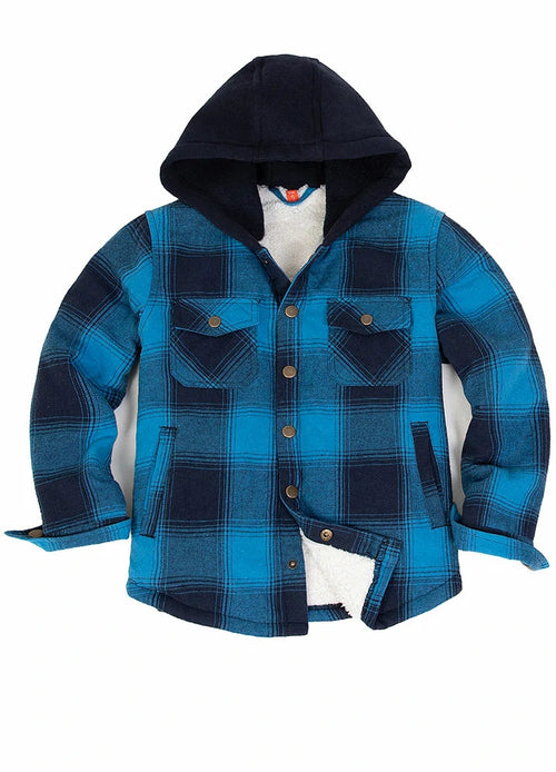 Kids Boys and Girls Fleece-Lined Snap Flannel Shirt,Hooded Plaid