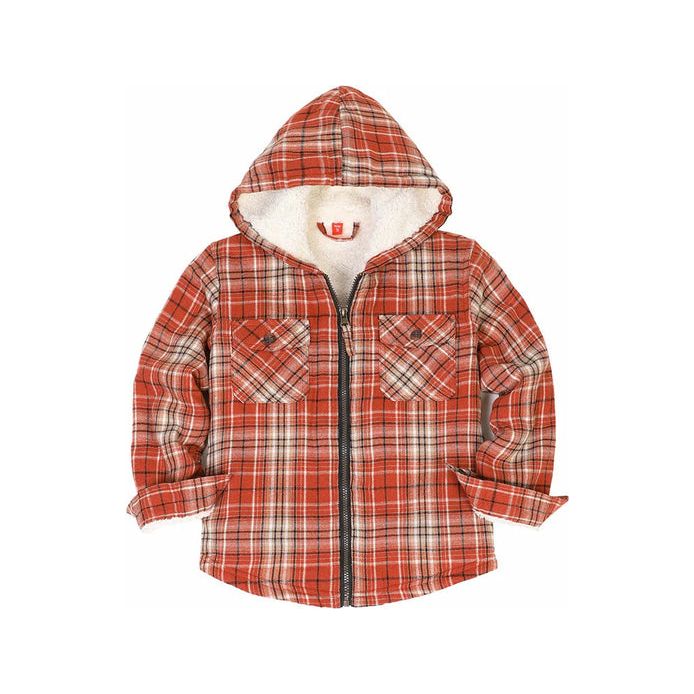 Girls Sherpa Lined Full Zip Plaid Flannel Shirt,Hooded Flannel Jacket