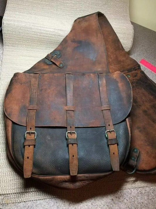 Cow Hide Genuine Leather Western Horse Saddle Bag - Sportkyu