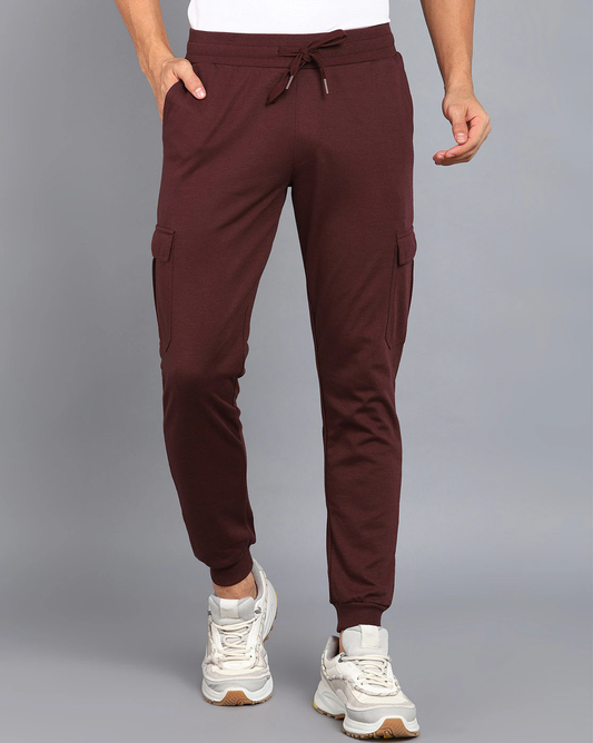 Men Solid Wine Track Pants Size M