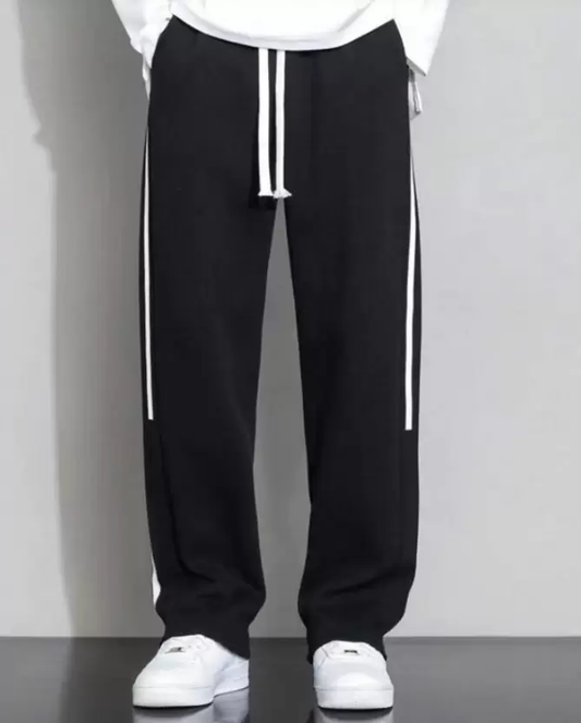 Men Striped Black Track Pants Size L