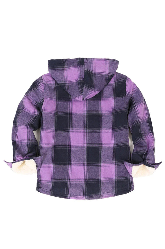 Girls Hooded Plaid Flannel Shirt Jacket,Sherpa Lined