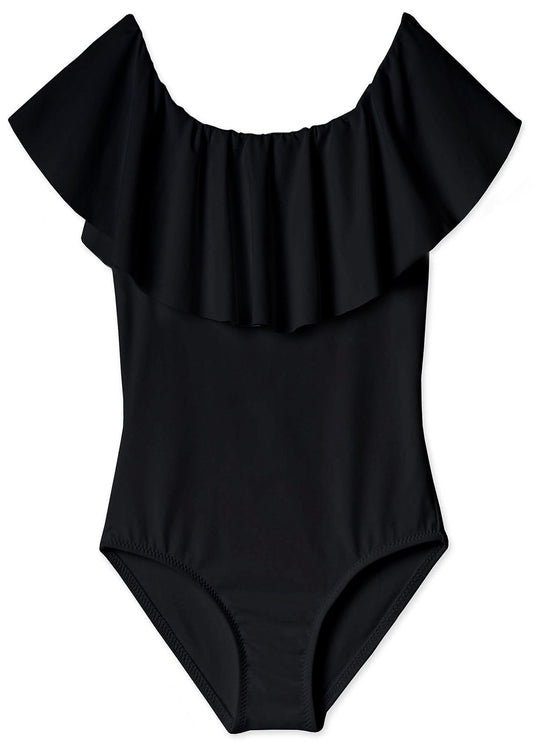 Black Draped Swimsuit for Girls