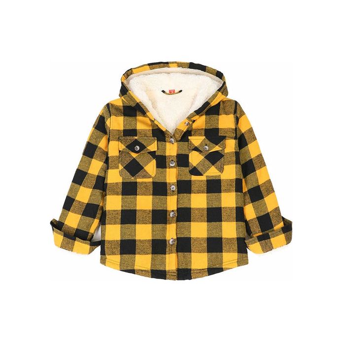 Girls Matching Family Yellow Hooded Plaid Flannel Shirt Jacket