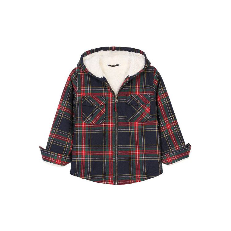 Girls Sherpa Lined Full Zip Plaid Flannel Shirt,Hooded Flannel Jacket