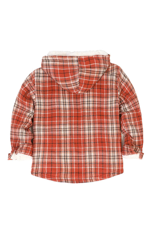 Girls Sherpa Lined Full Zip Plaid Flannel Shirt,Hooded Flannel Jacket