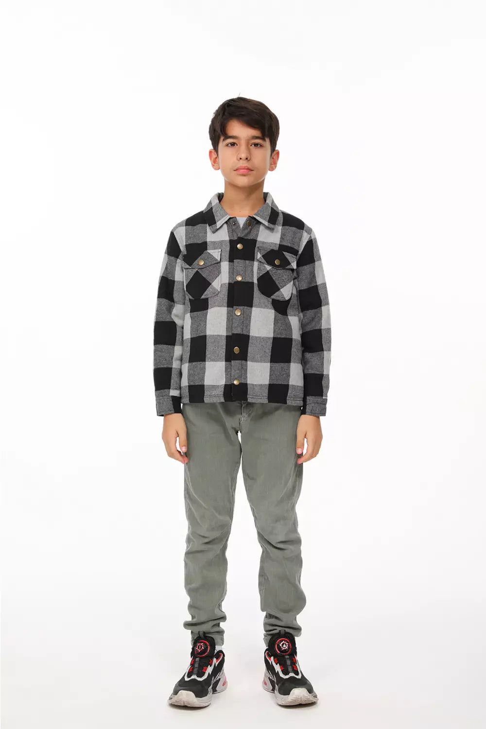 Boys and Girls Sherpa Lined Snap Plaid Shirt Jacket,Flannel Shacket