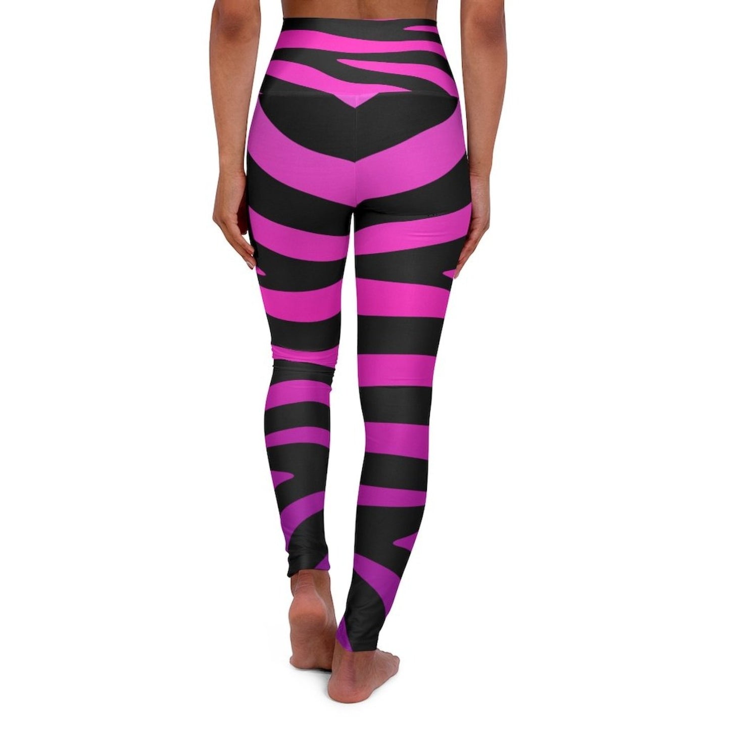 High Waisted Yoga Leggings, Purple And Black Stripes - Sportkyu