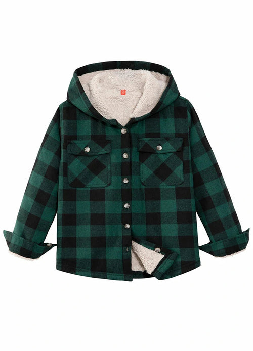 Boys Sherpa Lined Flannel Plaid Shirt Jacket,Hooded Flannel Jacket