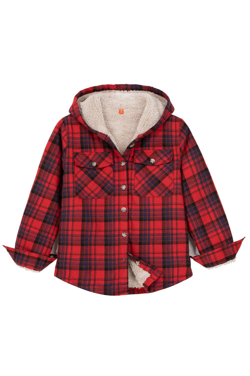 Boys Sherpa Lined Flannel Plaid Shirt Jacket,Hooded Flannel Jacket