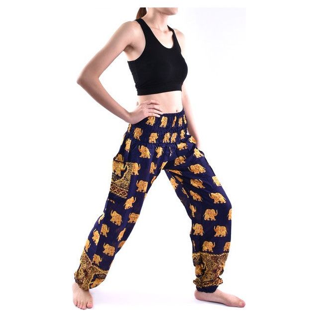 Bohotusk Navy Blue Royal Elephant Print Elasticated Waist Womens Harem