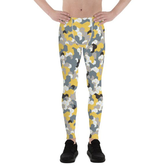 Leggings für Herren - Gelbe Sport-Leggings mit Camouflage-Muster