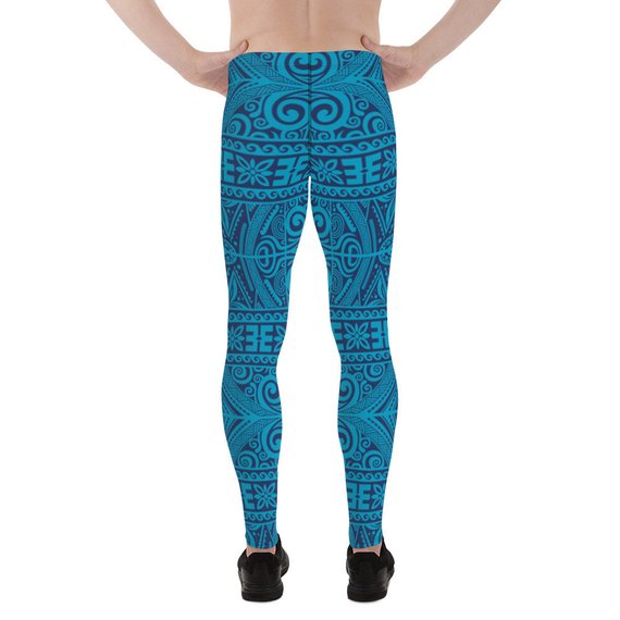 Mens Leggings - Blue Tribal Maori Tattoo Leggings