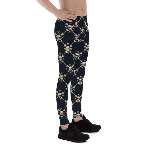 Mens Leggings - Chain Link Skulls Leggings