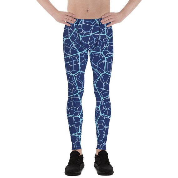 Mens Leggings - Blue Geometric Design Pattern