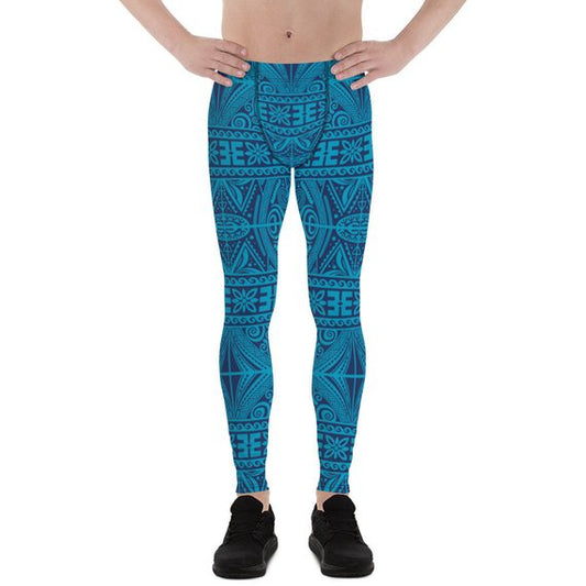 Herren Leggings - Blaue Leggings mit Maori-Tattoo-Stammesmotiv