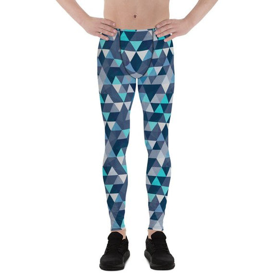 Herren Leggings - Blaue geometrische Dreiecke Leggings