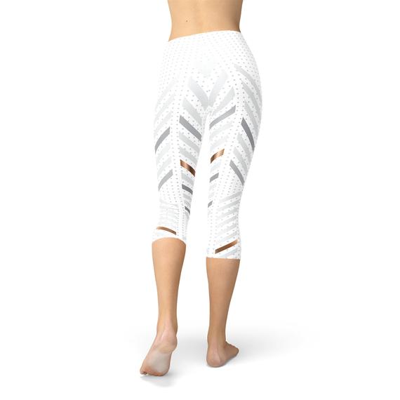 Womens White Stripes Capri Leggings - Sportkyu