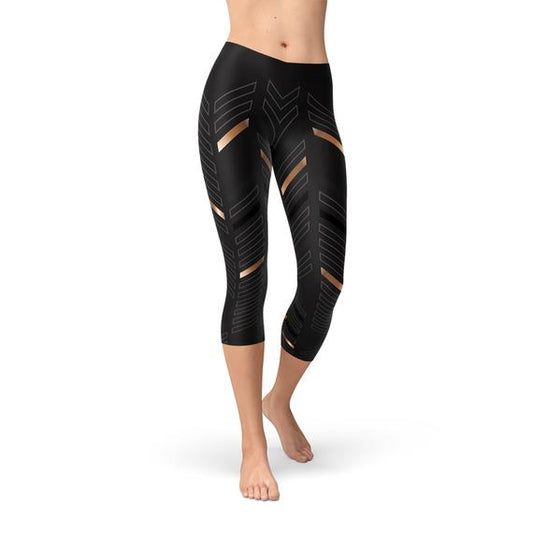 Womens Sports Stripes Black Capri Leggings - Sportkyu