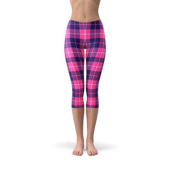 Womens Buffalo Plaid Capri Leggings