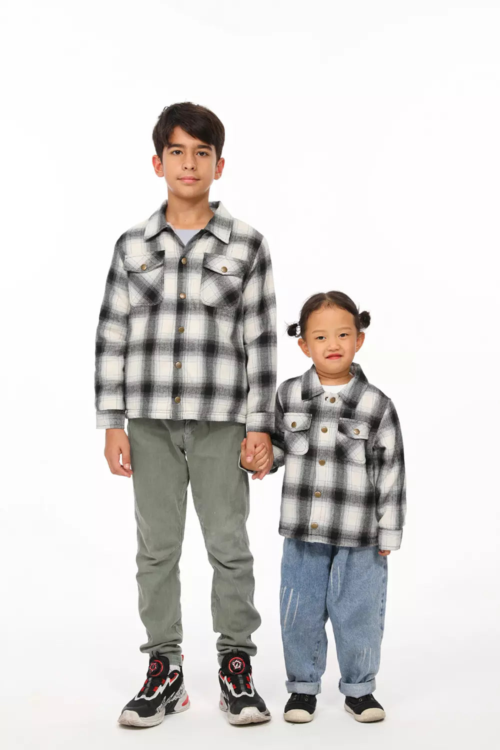 Boys and Girls Sherpa Lined Snap Plaid Shirt Jacket,Flannel Shacket