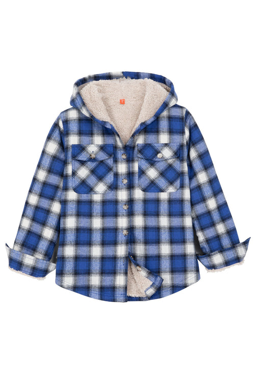 Boys Sherpa Lined Flannel Plaid Shirt Jacket,Hooded Flannel Jacket