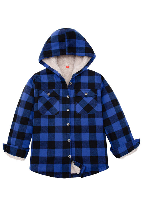 Boys Sherpa Lined Flannel Plaid Shirt Jacket,Hooded Flannel Jacket