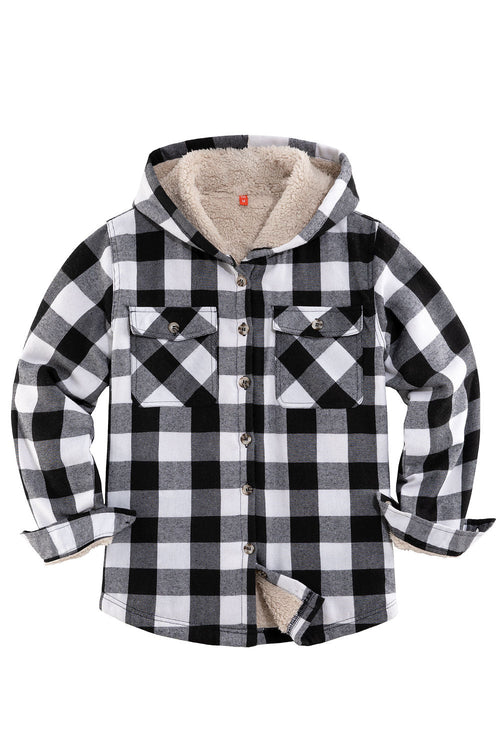 Boys Sherpa Lined Flannel Plaid Shirt Jacket,Hooded Flannel Jacket