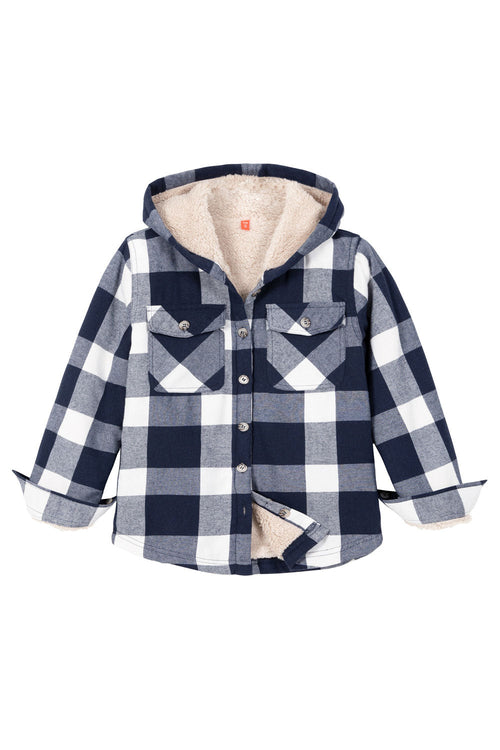 Boys Sherpa Lined Flannel Plaid Shirt Jacket,Hooded Flannel Jacket