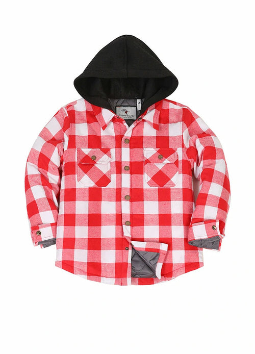 Kids Boys and Girls Quilted Lined Hooded Flannel Shirt Jacket,Snap