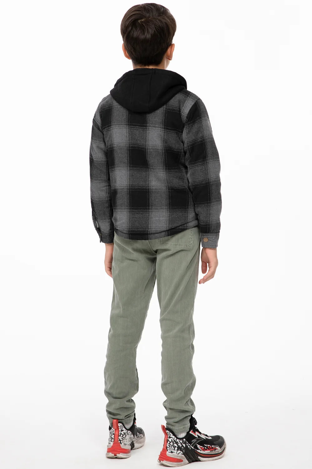 Kids Boys and Girls Fleece-Lined Snap Flannel Shirt,Hooded Plaid