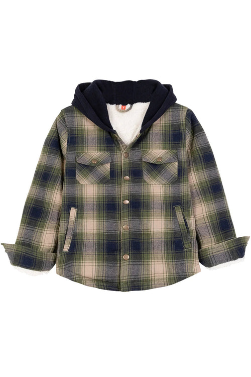 Kids Boys and Girls Fleece-Lined Snap Flannel Shirt,Hooded Plaid