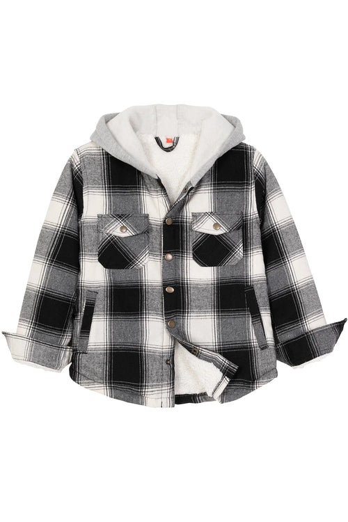 Kids Boys and Girls Fleece-Lined Snap Flannel Shirt,Hooded Plaid