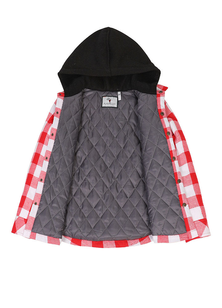 Kids Boys and Girls Quilted Lined Hooded Flannel Shirt Jacket,Snap