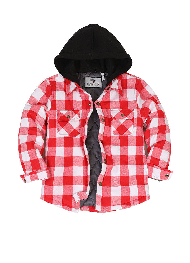 Kids Boys and Girls Quilted Lined Hooded Flannel Shirt Jacket,Snap