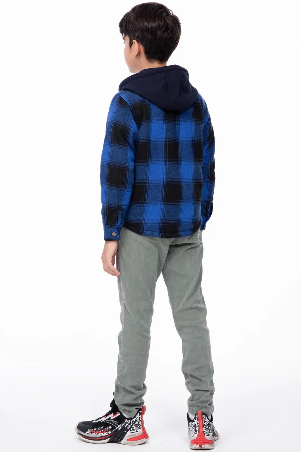 Kids Boys and Girls Fleece-Lined Snap Flannel Shirt,Hooded Plaid