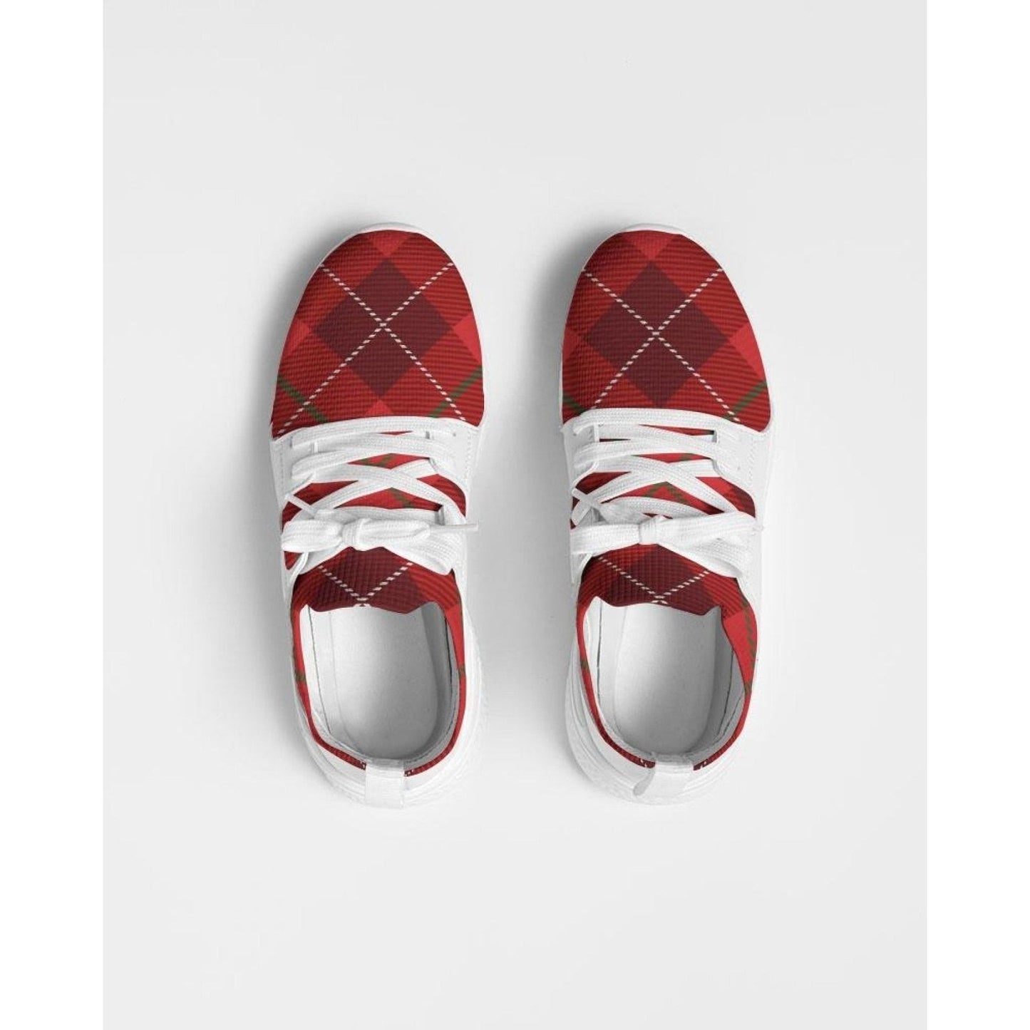 Men's Athletic Sneakers, Red Plaid Low Top Running Shoes - 014HQF