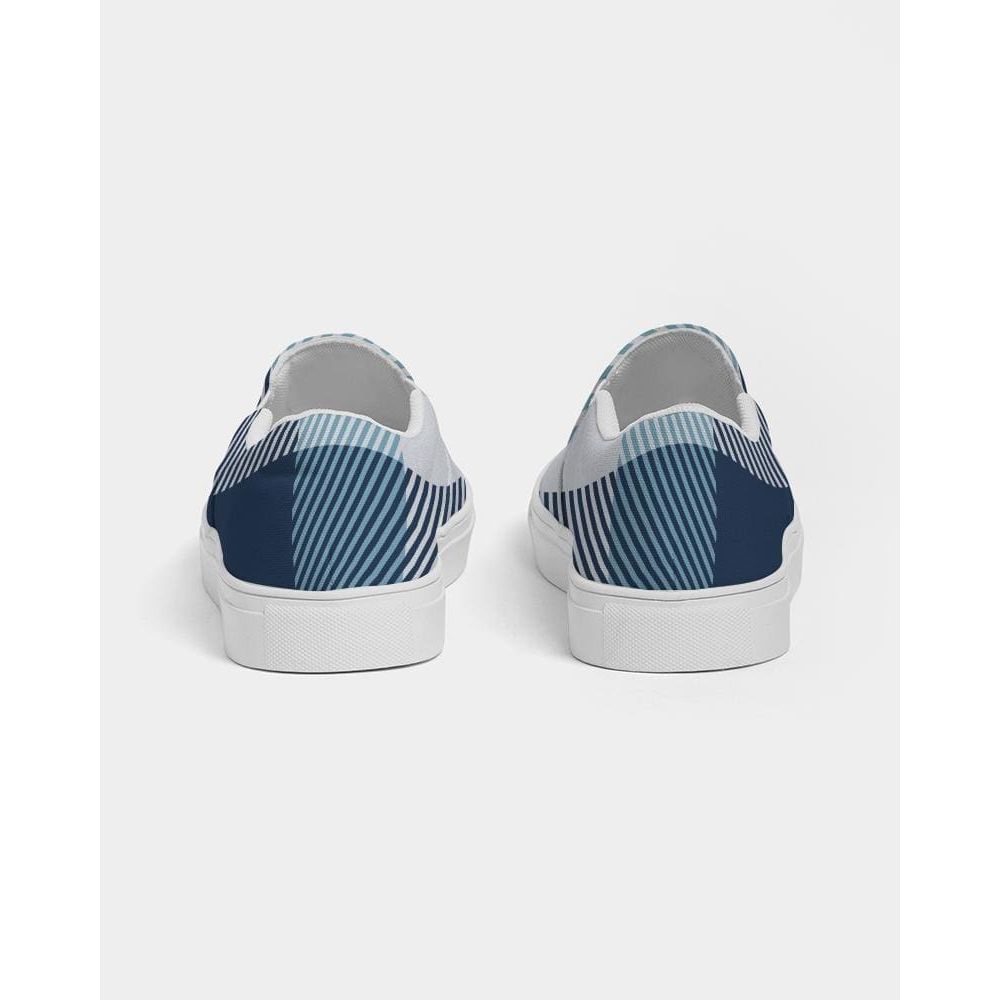 Mens Sneakers, Blue Plaid Low Top Slip-on Canvas Sports Shoes - Pzq475