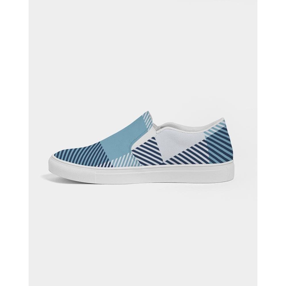 Mens Sneakers, Blue Plaid Low Top Slip-on Canvas Sports Shoes - Pzq475