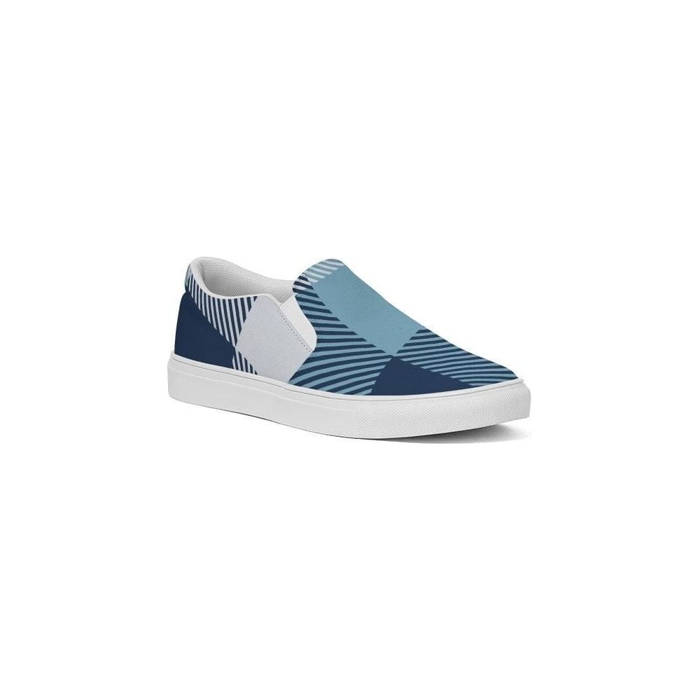 Mens Sneakers, Blue Plaid Low Top Slip-on Canvas Sports Shoes - Pzq475