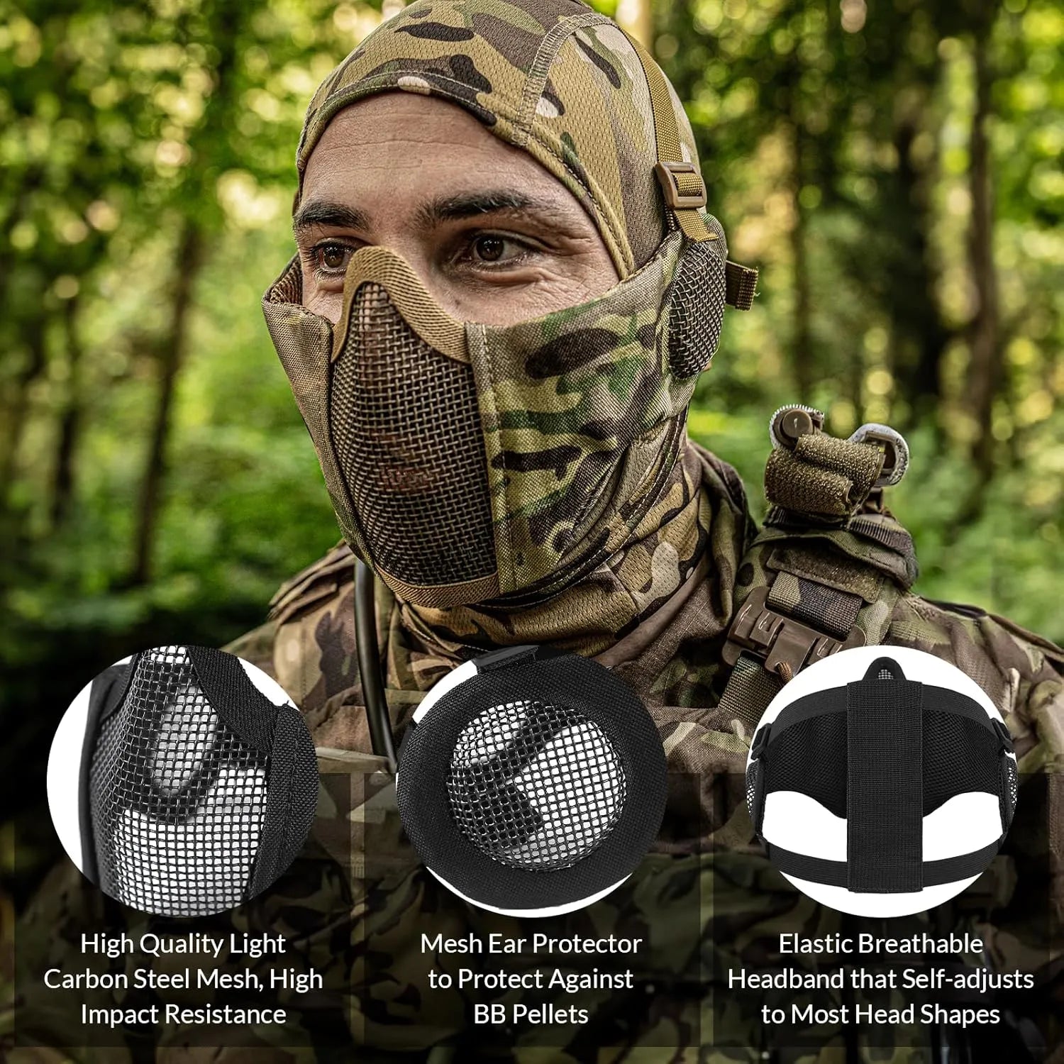Votagoo Airsoft Mesh Mask Tactical Foldable Half Mesh Mask - Sportkyu