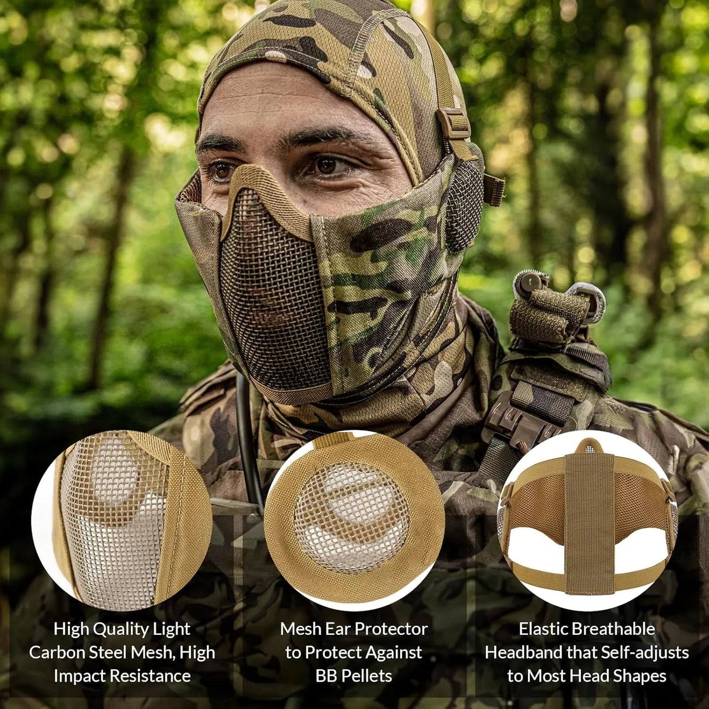 Votagoo Airsoft Mesh Mask Tactical Foldable Half Mesh Mask - Sportkyu