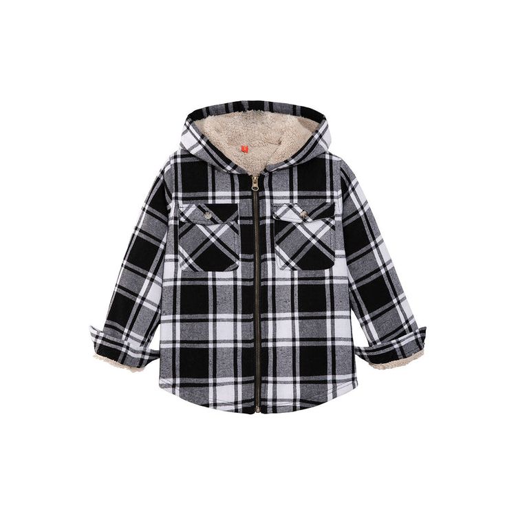 Girls Sherpa Lined Full Zip Plaid Flannel Shirt,Hooded Flannel Jacket