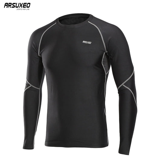 Men Winter Compression Shirt Warm Up Fleece Gym Shirts  Long Sleeve