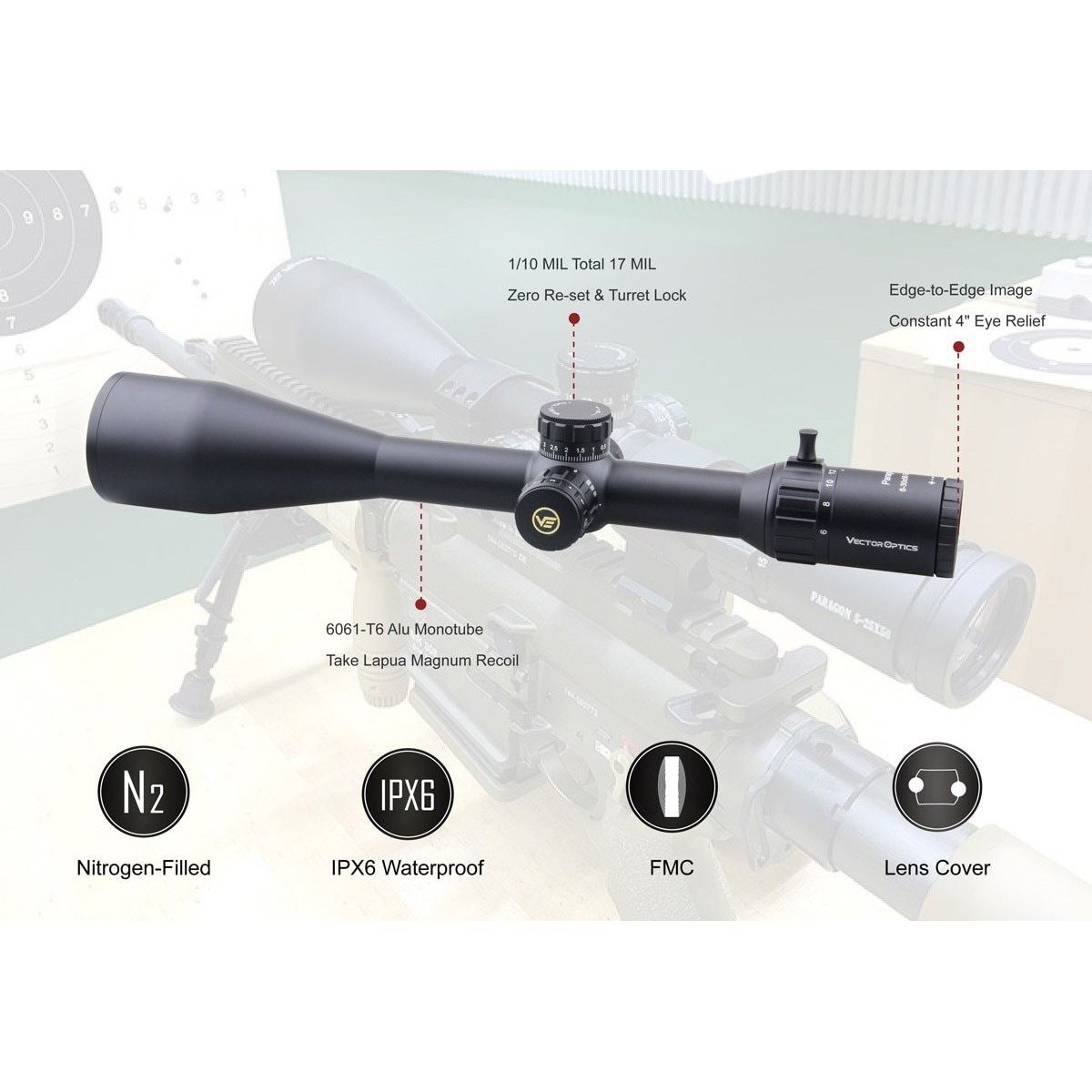 „Optics Paragon 6-30x56 GenII“ medžioklinis šautuvas, taktinis taikinys